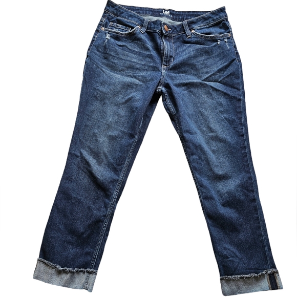 Lee Dark Wash Distressed Cuffed Women's Jeans size 12 - Picture 1 of 4